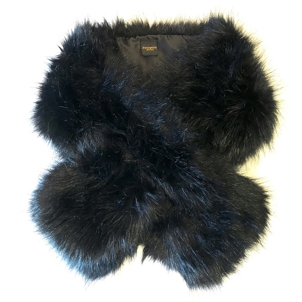 Vtg d’margeaux faux fur scarf shoulder neck wrap black fluffy winter accessory